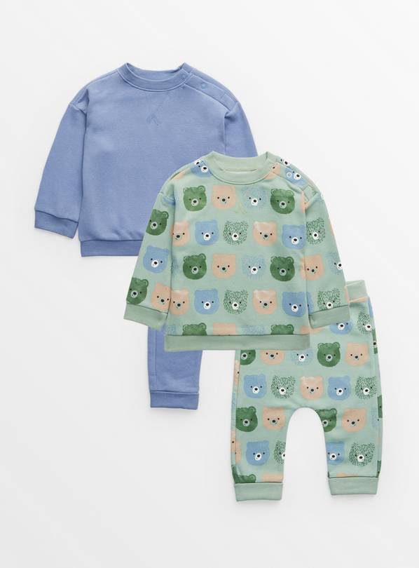 Blue & Green Bear Print Sweat Set 2 Pack 6-9 months